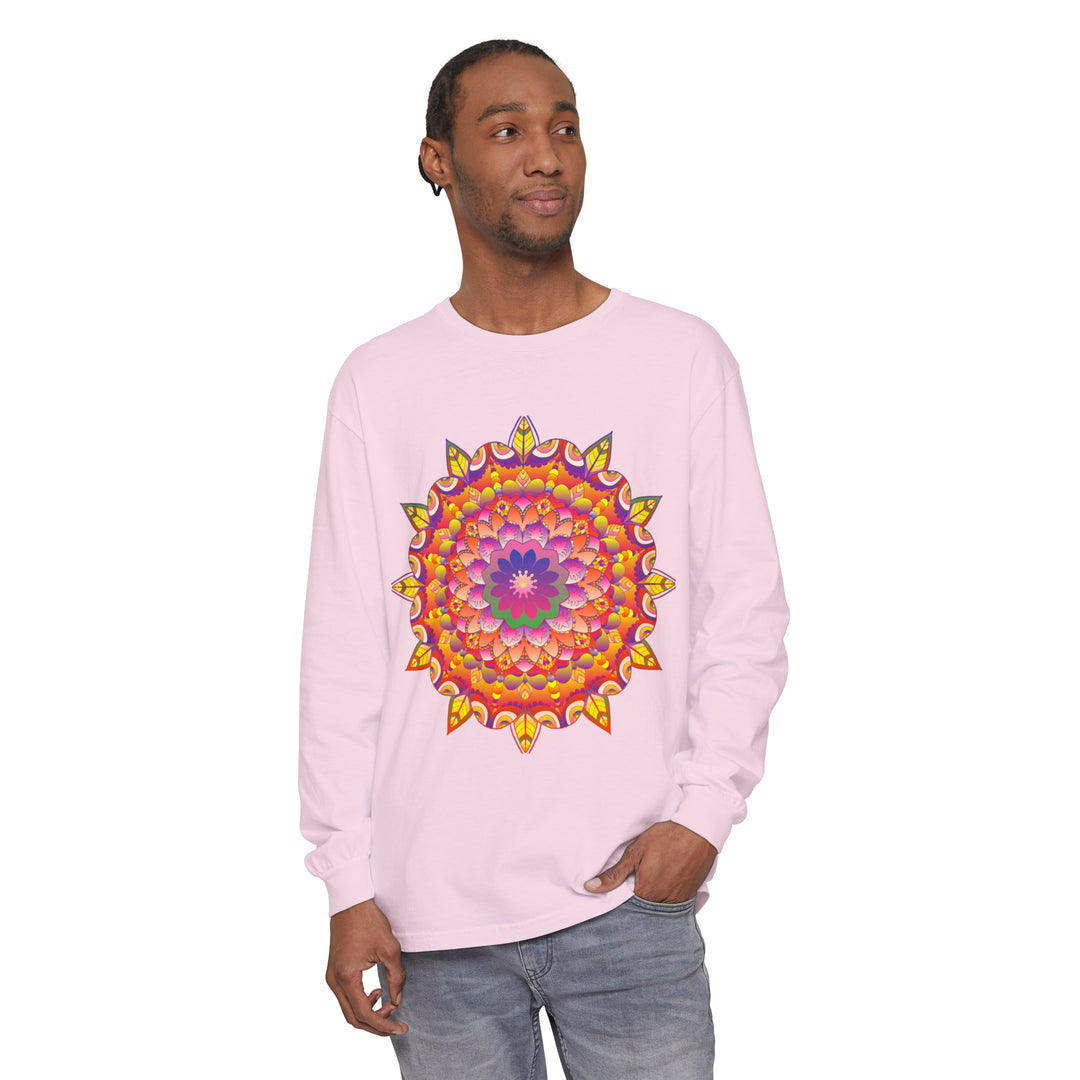 Colorful and intricate mandala pattern long sleeve t-shirt for men and women