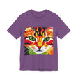 Abstract art design of a Savanna Cat on a t-shirt, perfect for cat lovers and art enthusiasts, available in various sizes and colors
