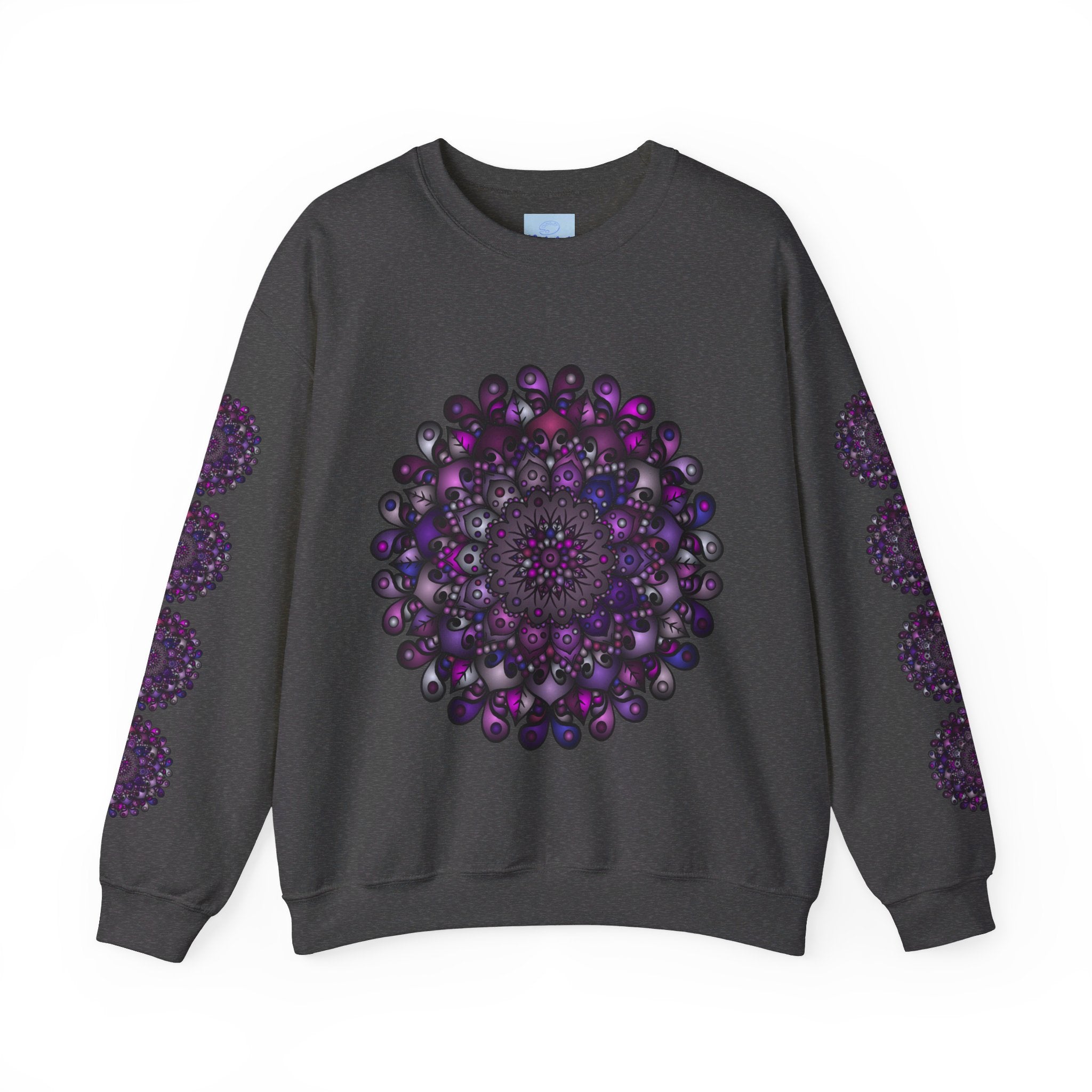 Unisex Heavy Blend™ Crewneck Sweatshirt with Purple Mandala Design, cozy and stylish