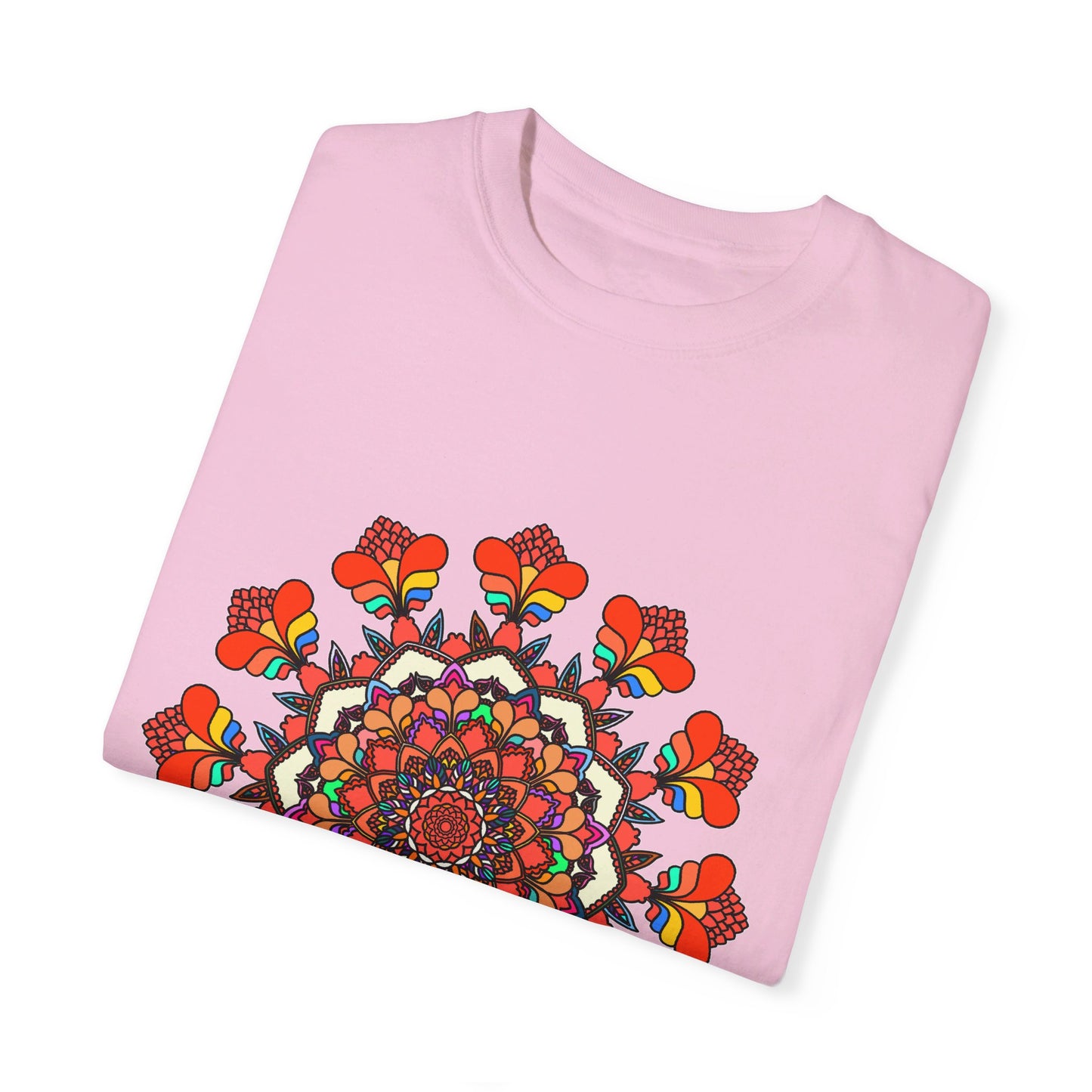 Unisex Mandala T-Shirt made of 100% Ring-Spun Cotton with Hand-Drawn Mandala Art and Garment-Dyed for Extra Comfort