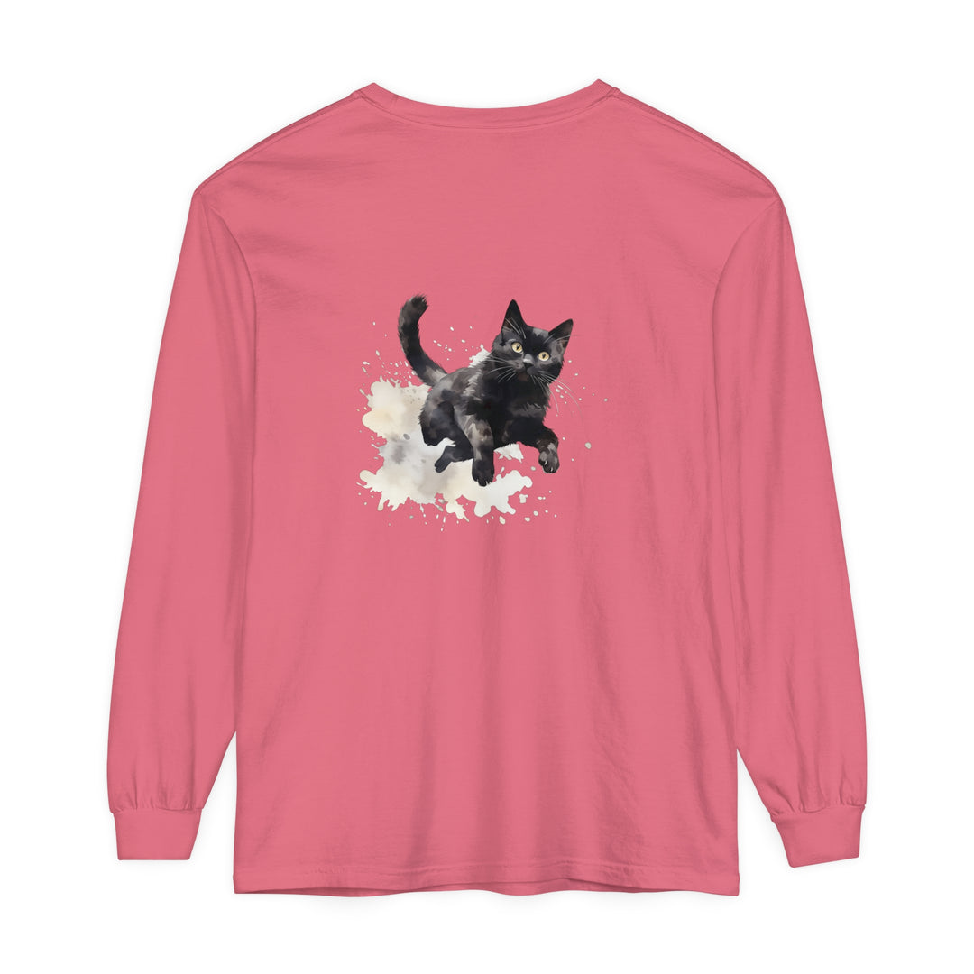 Black Cat Watercolor Splash T-Shirt with vibrant colors and artistic design