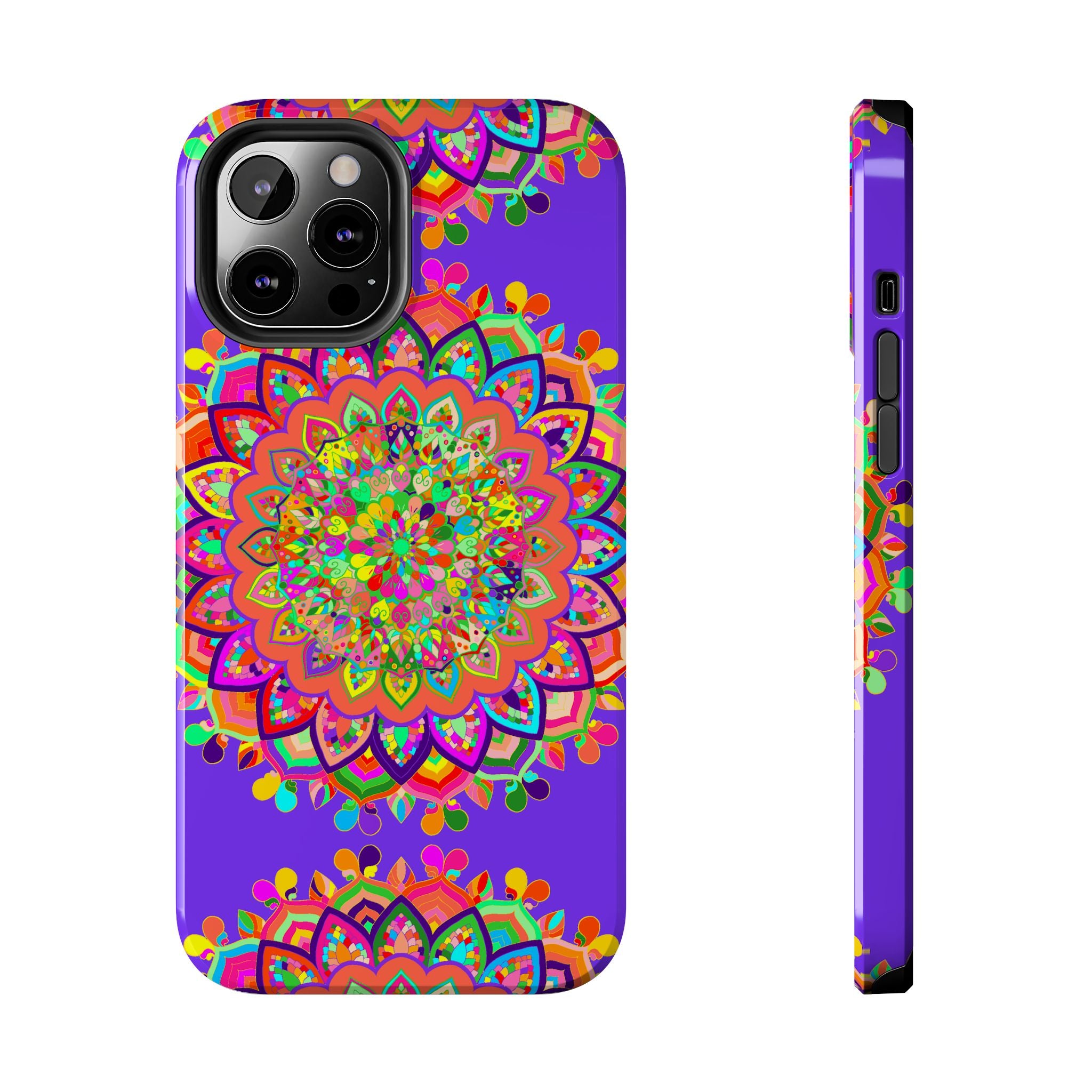 Hand drawn purple Mandala Art phone case with intricate floral design