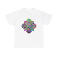 Colorful mandala art design printed on a comfortable unisex heavy cotton tee for yoga and mindfulness practice