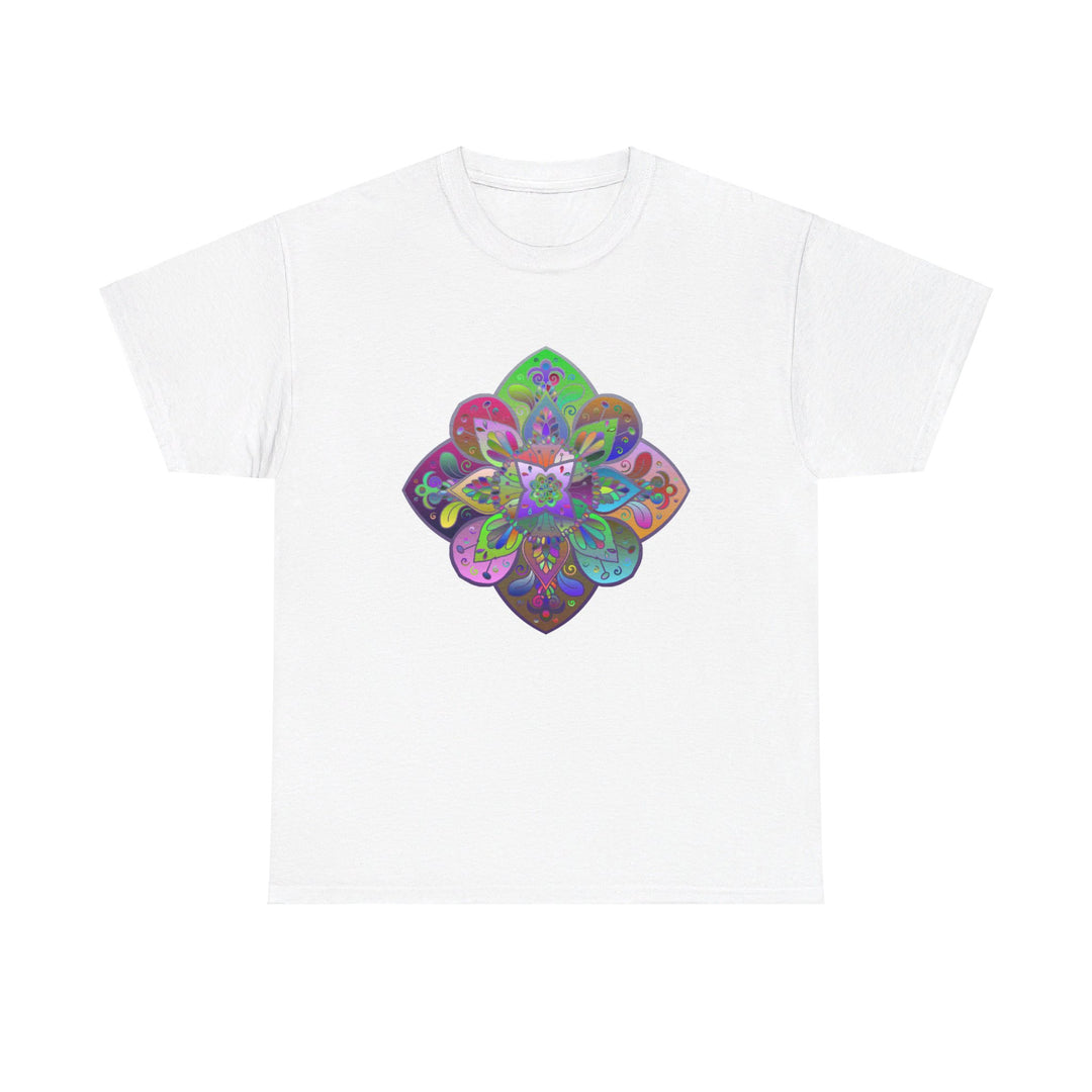 Colorful mandala art design printed on a comfortable unisex heavy cotton tee for yoga and mindfulness practice