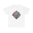 Colorful mandala art design printed on a comfortable unisex heavy cotton tee for yoga and mindfulness practice