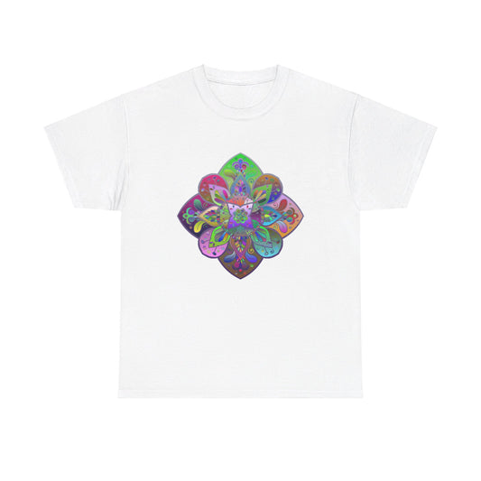 Colorful mandala art design printed on a comfortable unisex heavy cotton tee for yoga and mindfulness practice