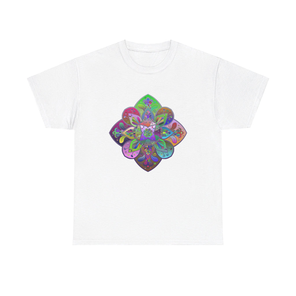 Colorful mandala art design printed on a comfortable unisex heavy cotton tee for yoga and mindfulness practice