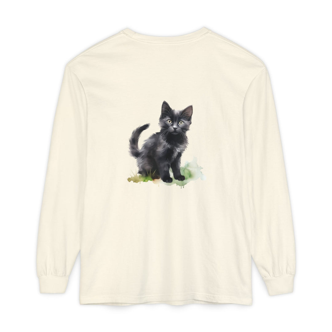 Schwarze Katze Aquarell Langarmshirt