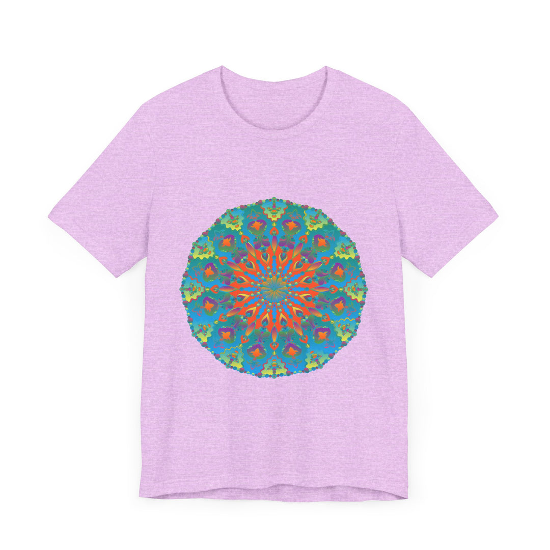 Colorful and detailed rainbow mandala tee shirt with vibrant and intricate design