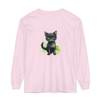Black cat watercolor long sleeve t-shirt with vibrant and detailed feline design