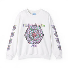 Black unisex crewneck sweatshirt with 'Mother-Daughter Bond' design, perfect birthday gift for mom, available in various sizes