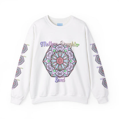 Black unisex crewneck sweatshirt with 'Mother-Daughter Bond' design, perfect birthday gift for mom, available in various sizes