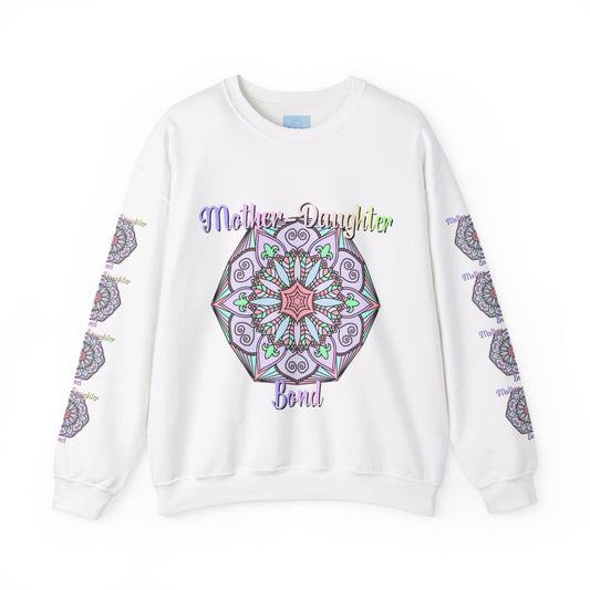 Black unisex crewneck sweatshirt with 'Mother-Daughter Bond' design, perfect birthday gift for mom, available in various sizes