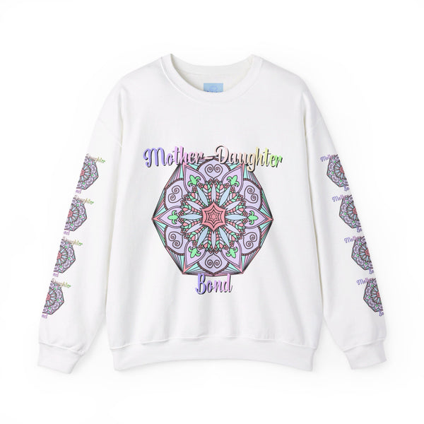 Black unisex crewneck sweatshirt with 'Mother-Daughter Bond' design, perfect birthday gift for mom, available in various sizes