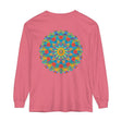 Colorful and intricate mandala design on a unisex long sleeve t-shirt