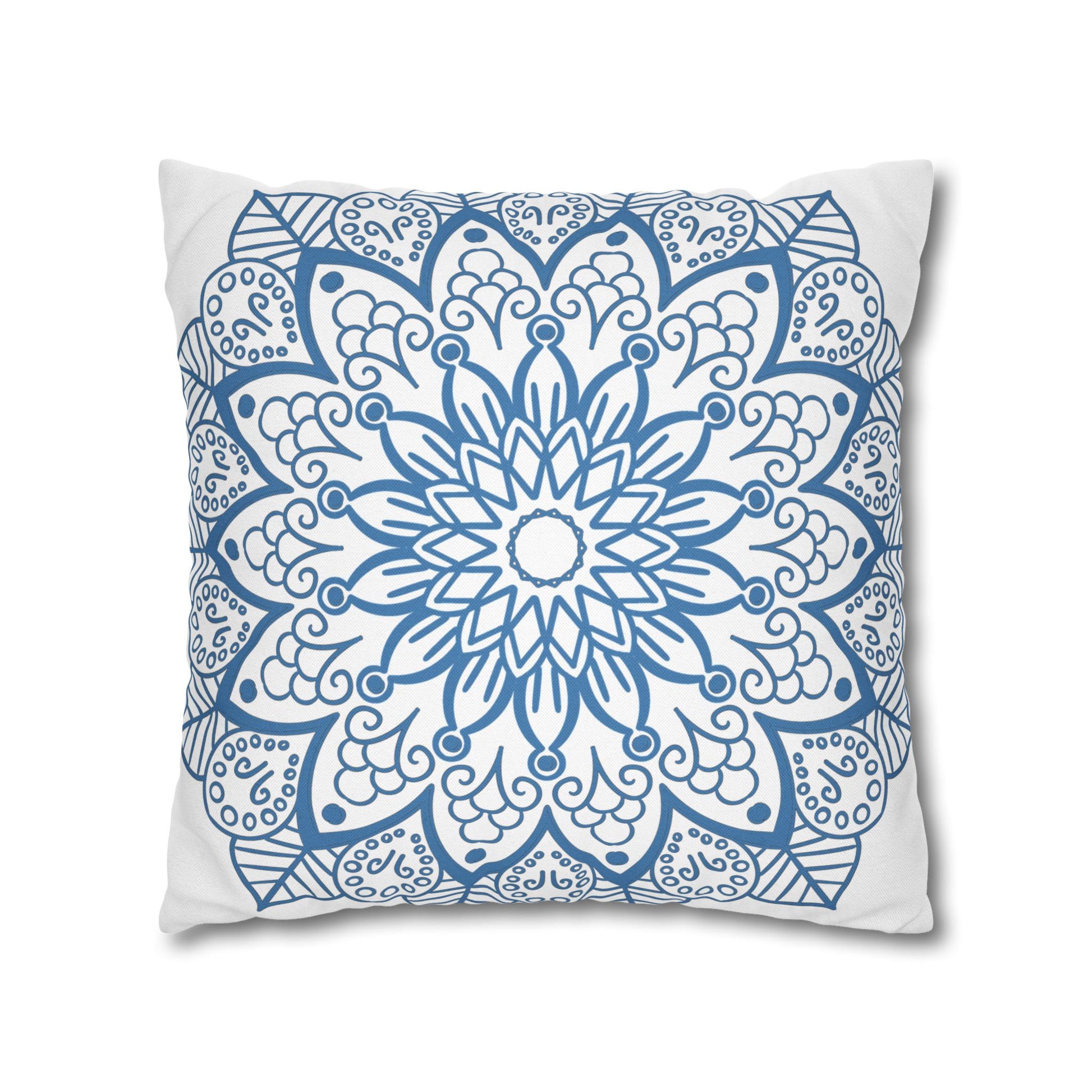 Square pillowcase with original fine art hand-drawn mandala design