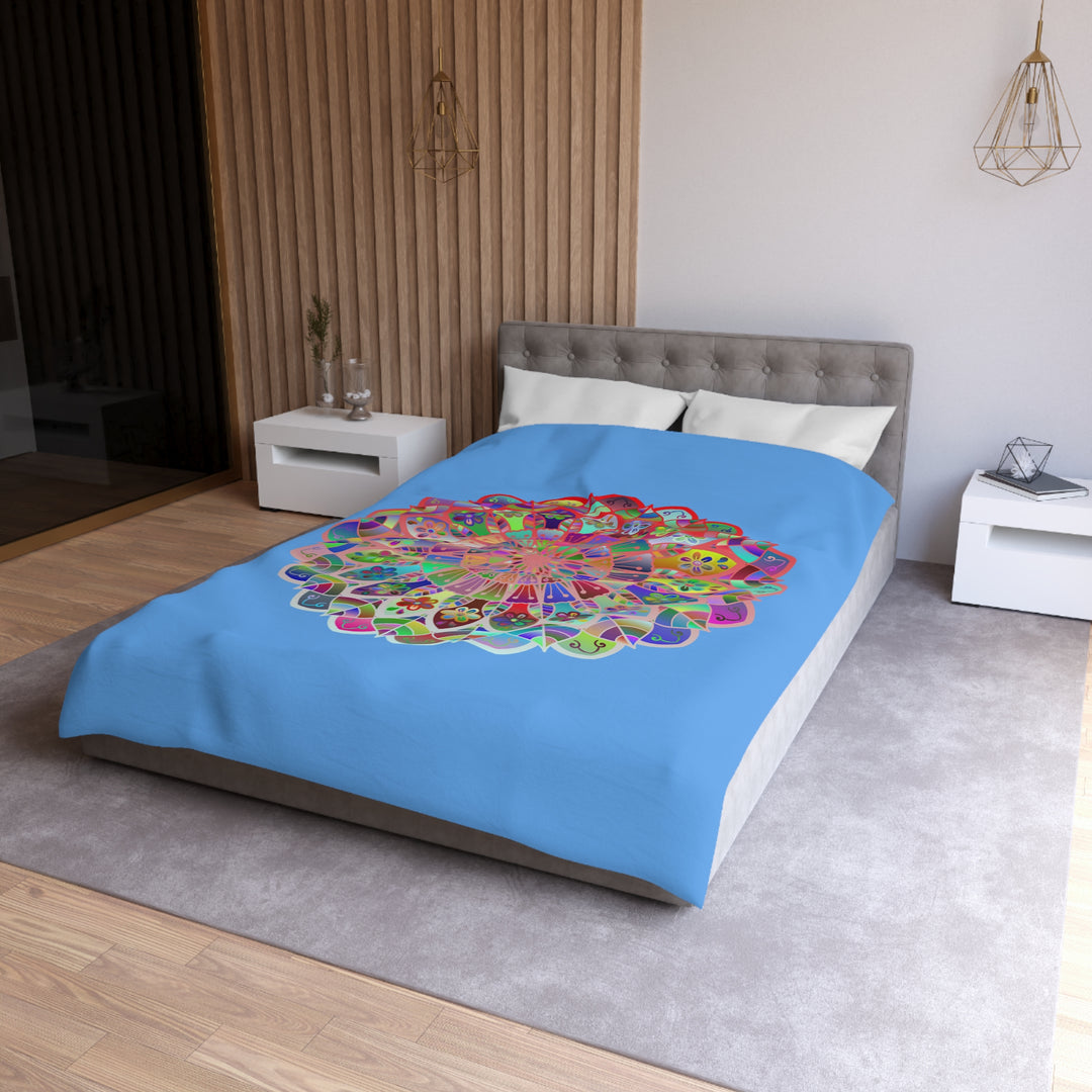 Soft and luxurious microfiber duvet cover featuring a vibrant hand-drawn mandala