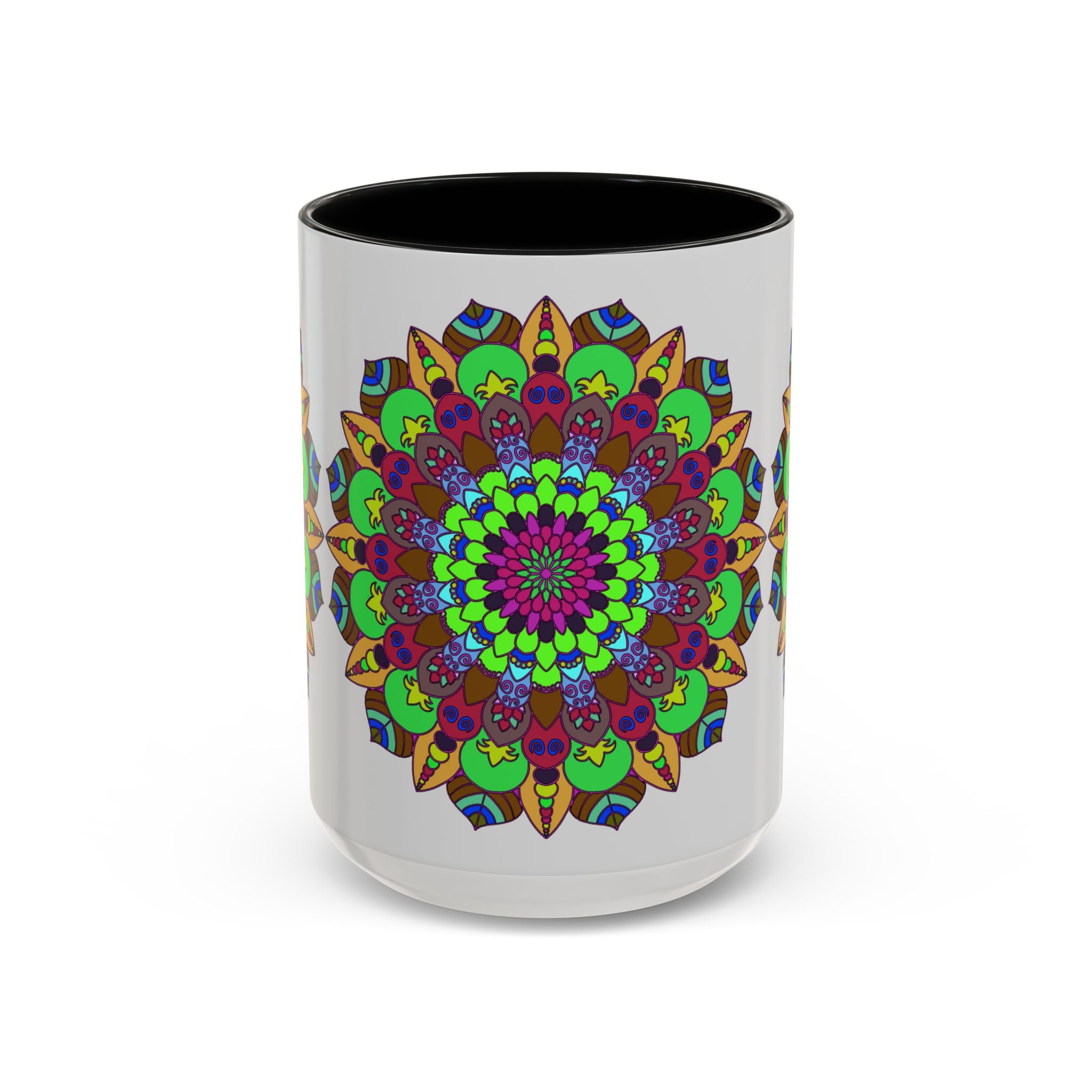 Eye-catching mandala art mug with a vibrant and colorful floral pattern