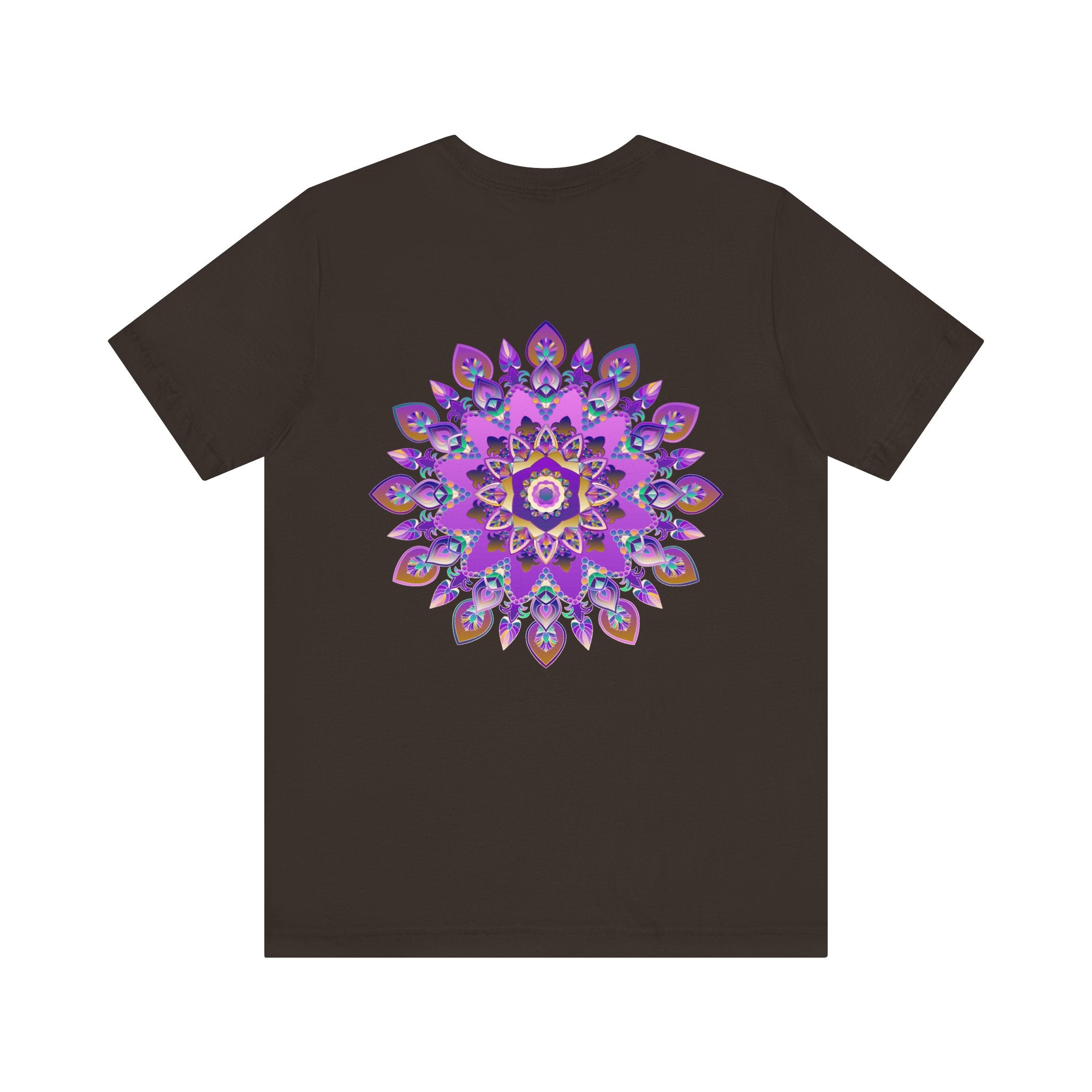 Beautiful purple mandala t-shirt featuring intricate design symbolizing spiritual peace and harmony for a calming and peaceful fashion statement