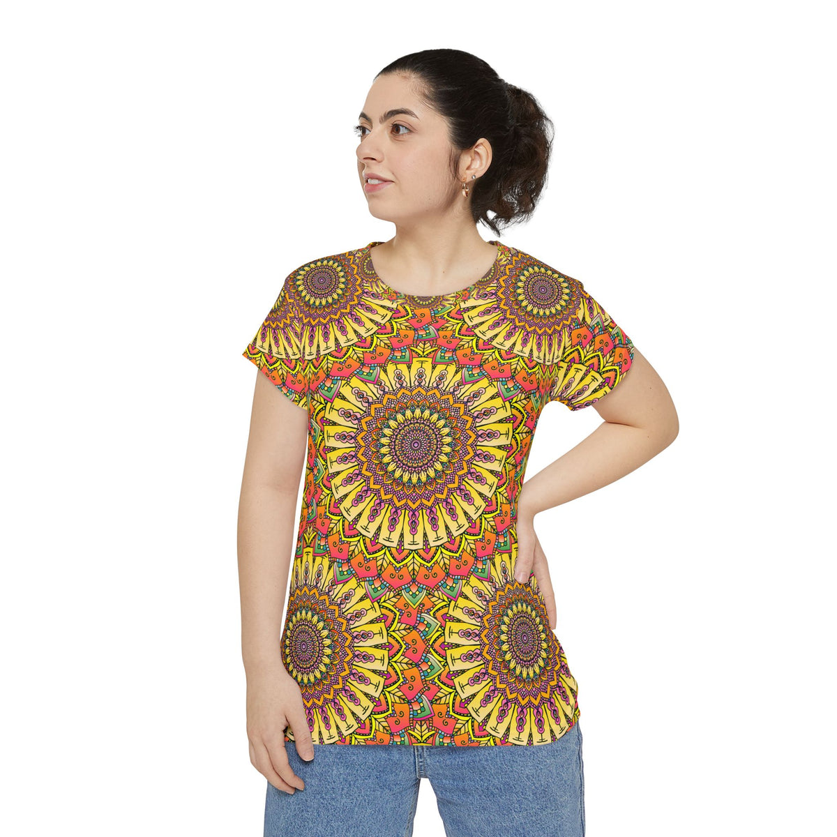 Sunflower Mandala Women's Tee — Bright Floral All-Over Print Shirt