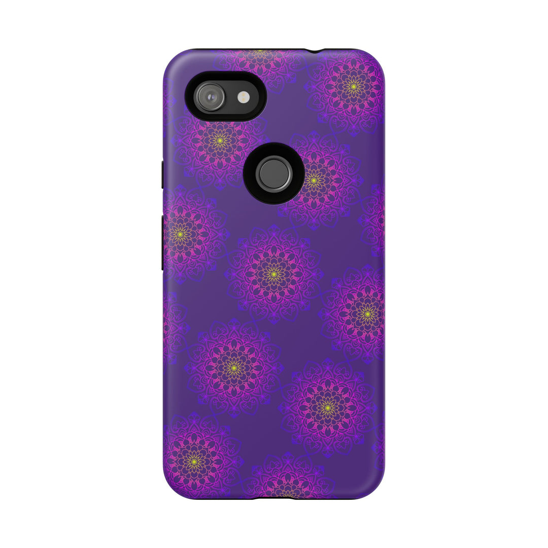 Intricate Purple Floral iPhone Case with Bold Mandala Design