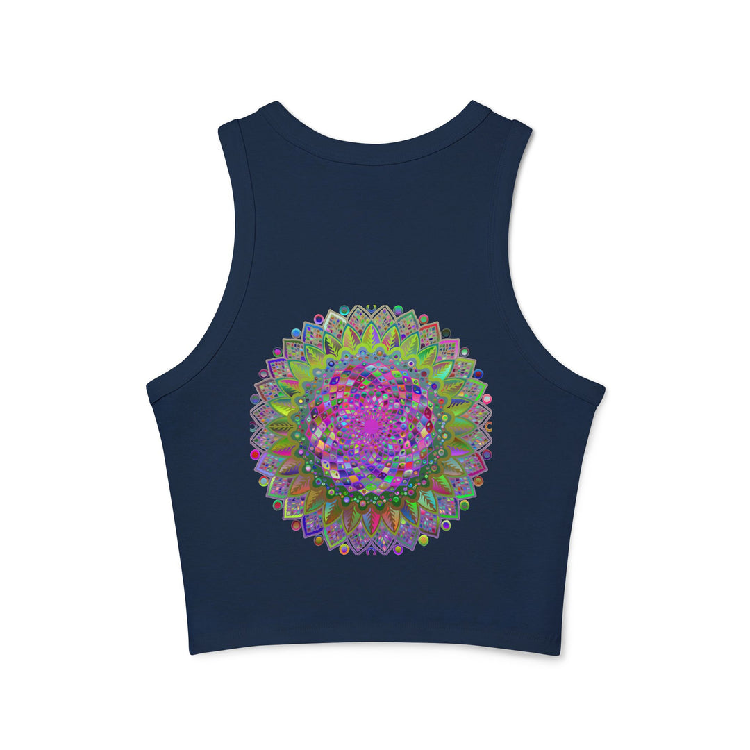 Colorful and intricate mandala design on a comfortable and stylish racerback tank top