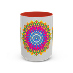 Beautiful mandala art mug featuring a vibrant and colorful geometric design