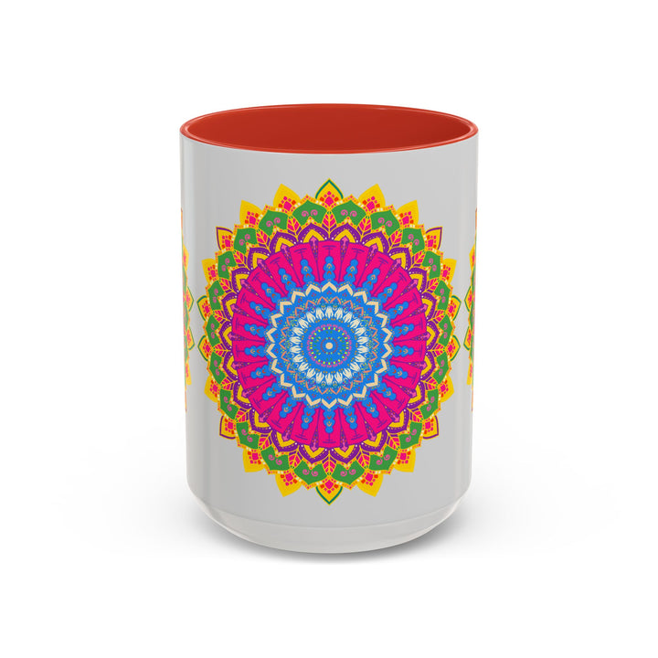 Beautiful mandala art mug featuring a vibrant and colorful geometric design