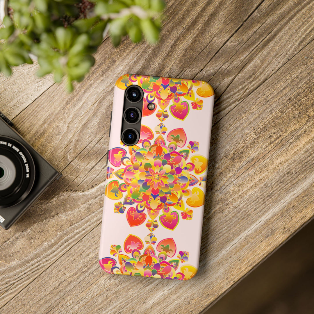 Colorful hand drawn mandala art phone case with intricate designs and patterns