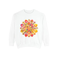 Detailed and colorful mandala pattern on a cozy sweatshirt