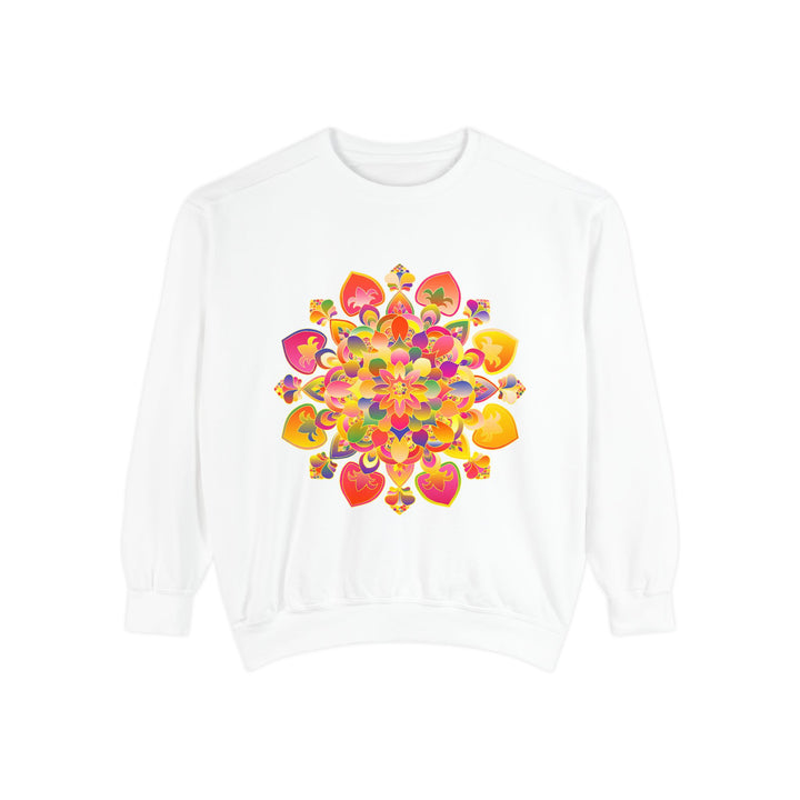 Detailed and colorful mandala pattern on a cozy sweatshirt