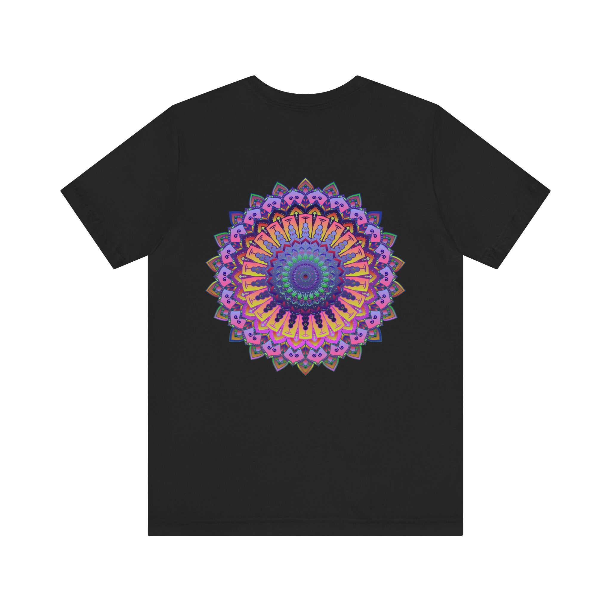 A colorful and intricate mandala design T-shirt representing spiritual peace and harmony