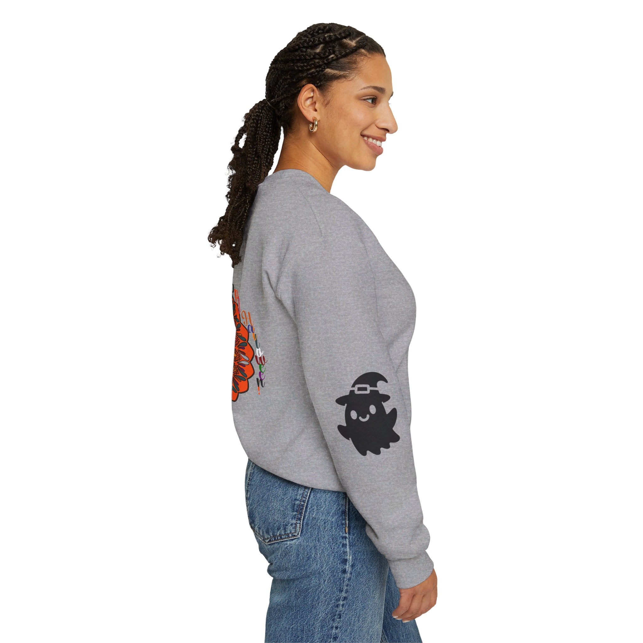 Unisex heavy blend crewneck Halloween sweatshirt with cute ghost design