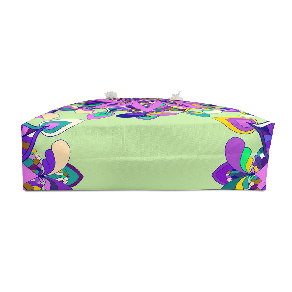 Floral-Inspired Weekender Bag in Soft Green and Purple Tones
