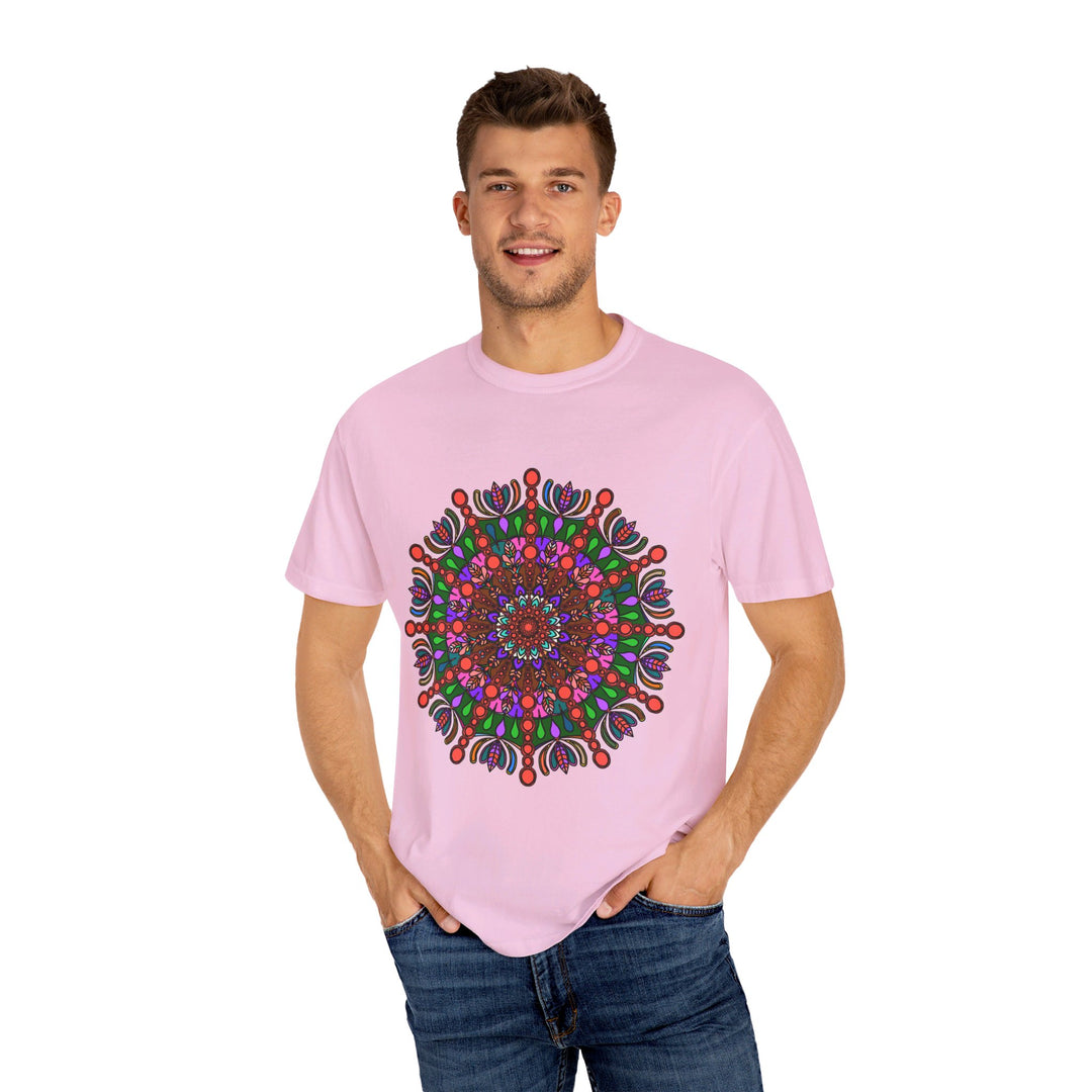 Unisex Mandala T-Shirt featuring intricate hand-drawn mandala art, made from 100% ring-spun cotton, and garment-dyed for extra comfort