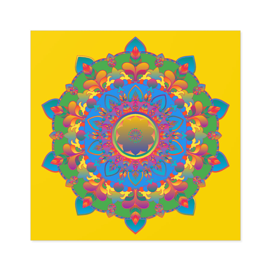 Hand-Drawn Mandala Laminate Stickers – Gold, Red, and Green on Sunshine Yellow