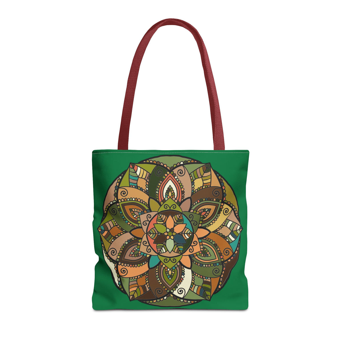 Boho Mandala Tote Bag — Green Floral Pattern AOP Shopper