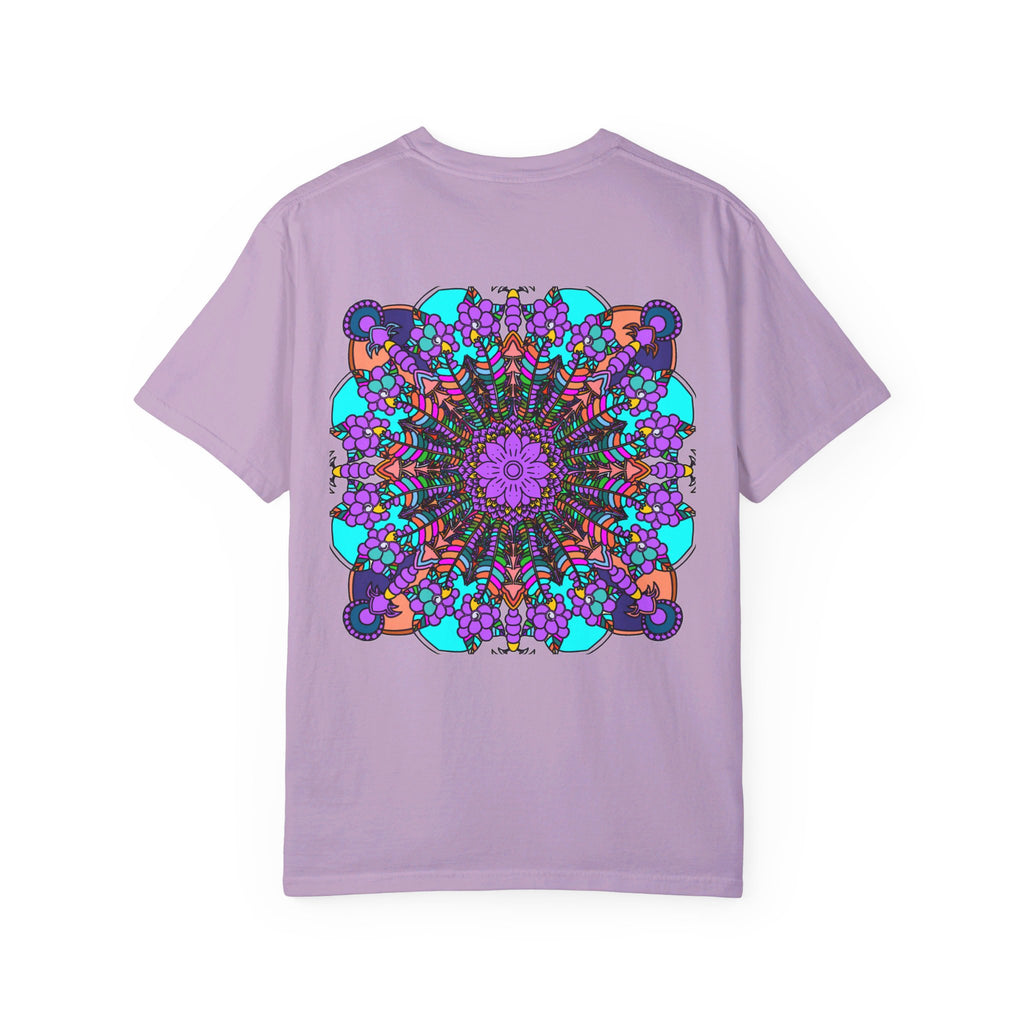 Unisex Mandala T-Shirt featuring hand-drawn mandala art, made with 100% ring-spun cotton, and garment-dyed for extra comfort