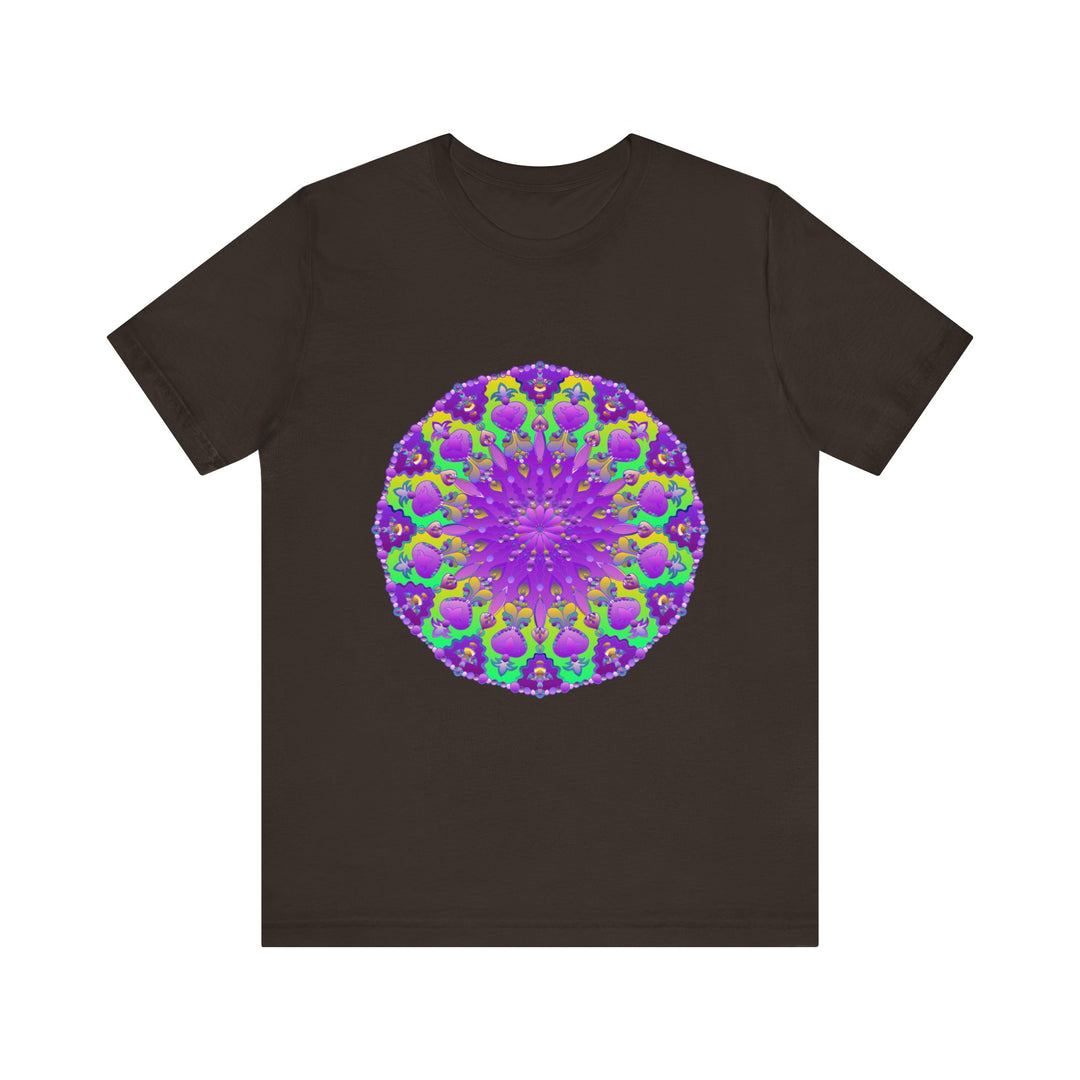 Beautiful purple and green mandala tee with intricate and detailed design