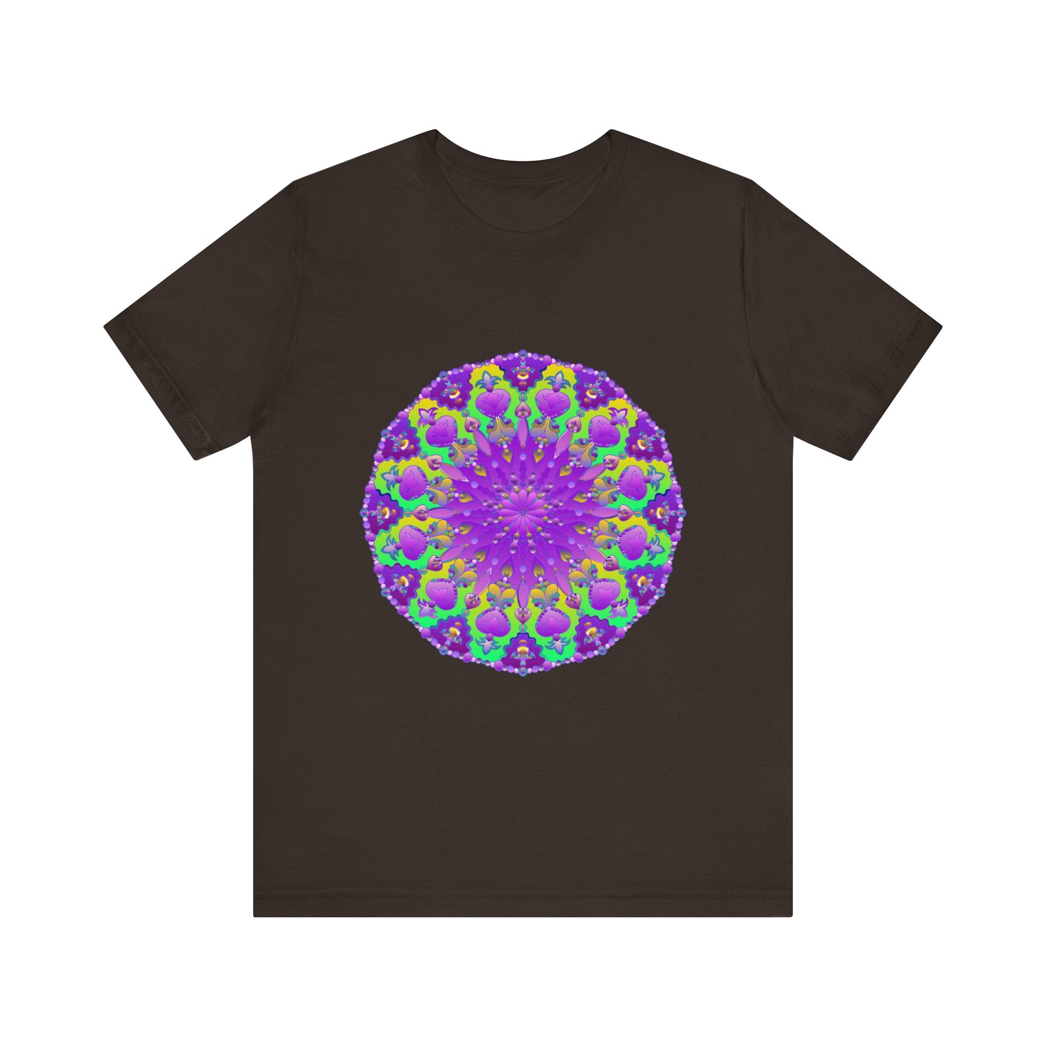 Beautiful purple and green mandala tee with intricate and detailed design