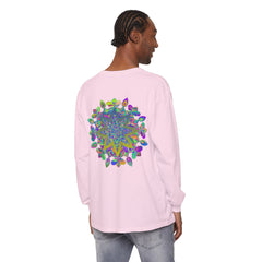 Colorful Mandala Unisex Long Sleeve T-Shirt featuring intricate, vibrant mandala design