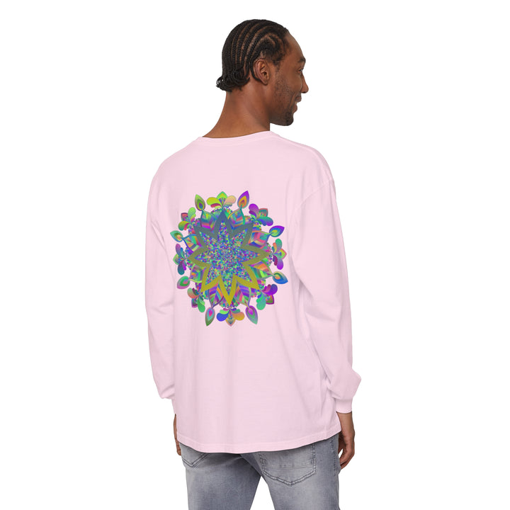 Colorful Mandala Unisex Long Sleeve T-Shirt featuring intricate, vibrant mandala design