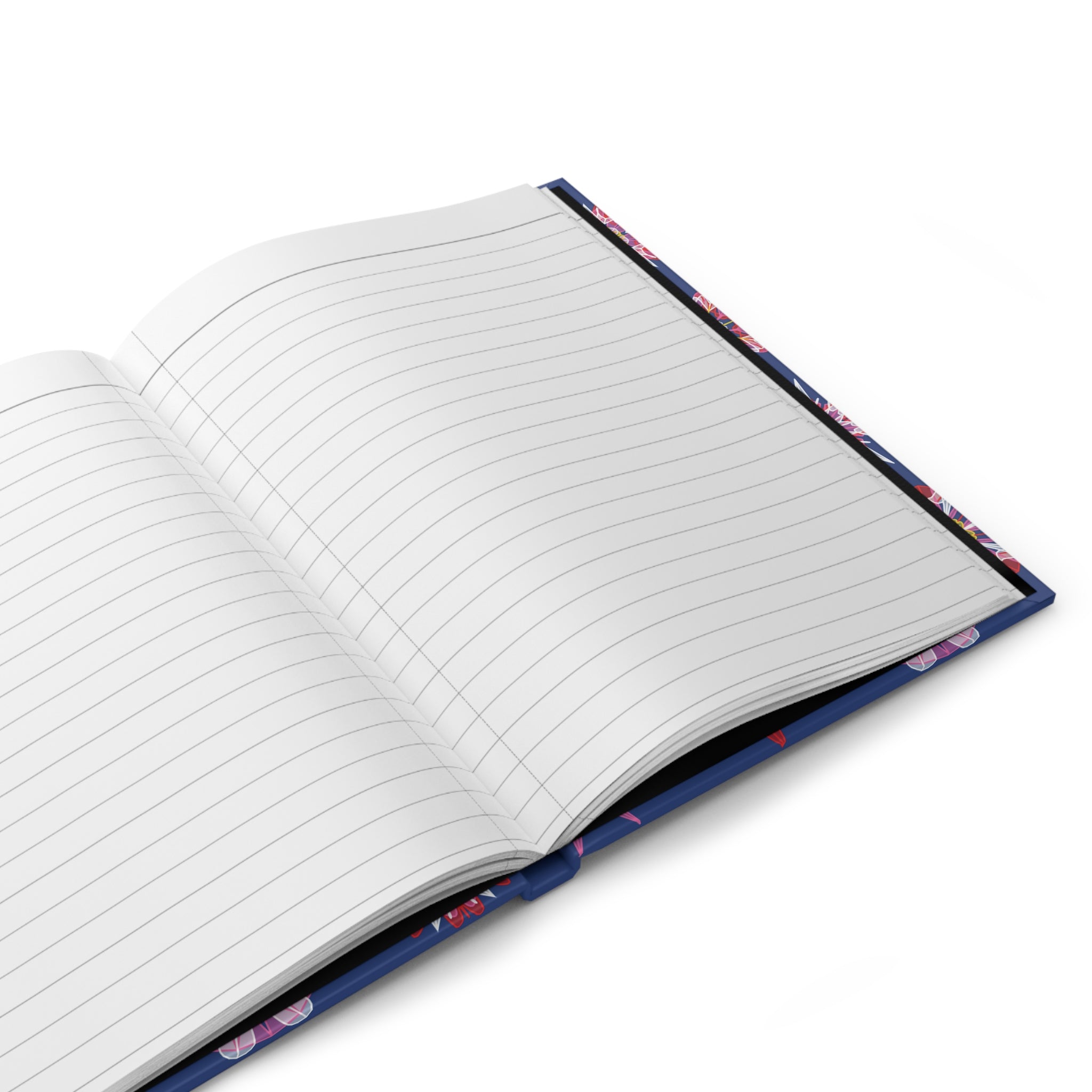 Hardcover-Notizbuch – Blaues geometrisches Mandala auf Rot (Nordischer Chic)