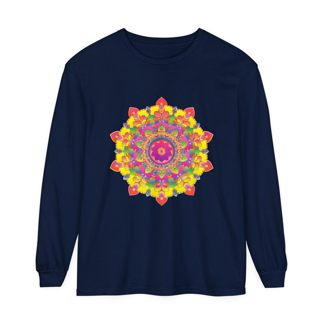 Colorful and intricate mandala design long sleeve t-shirt for a vibrant look