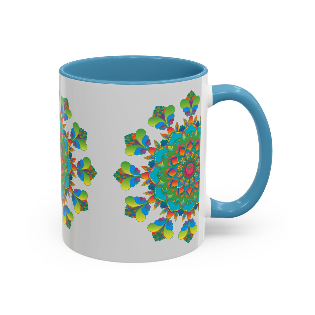 Trendy Mandala Art Mug - Vibrant Colors on Grey with vibrant and eye-catching design