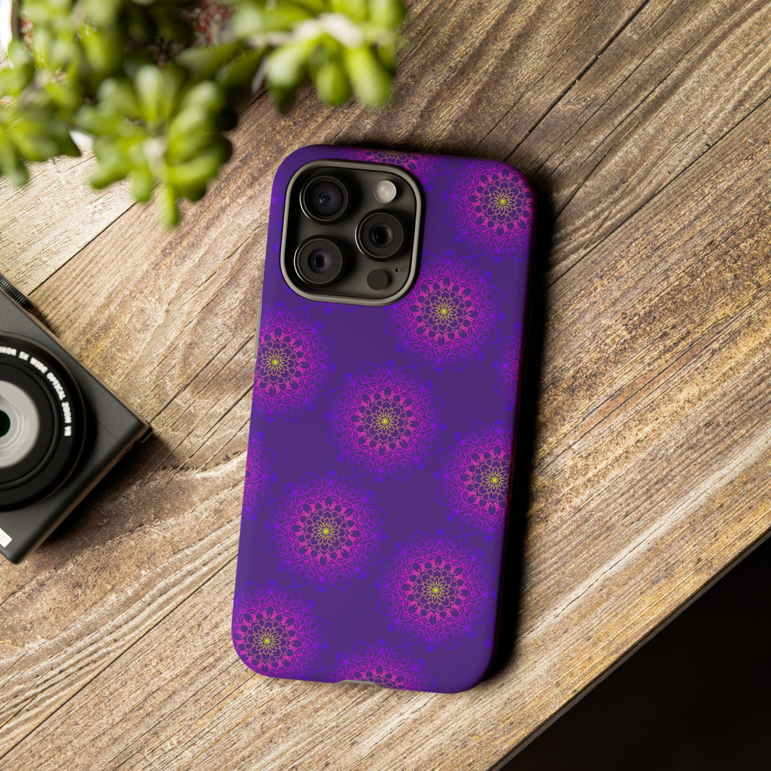 Intricate Purple Floral iPhone Case with Bold Mandala Design