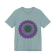 Vibrant purple and green Mandala Tee with intricate, detailed design pattern