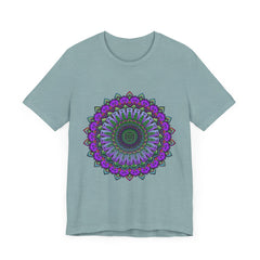 Vibrant purple and green Mandala Tee with intricate, detailed design pattern