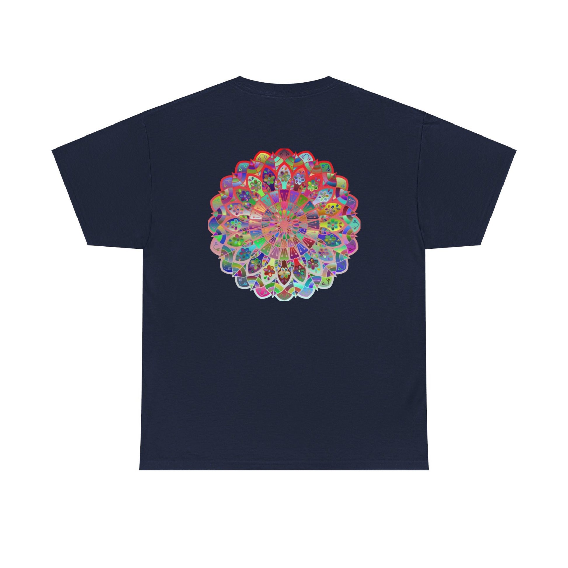 Colorful and intricate mandala design printed on a comfortable unisex heavy cotton t-shirt, perfect for yoga and mindfulness practices