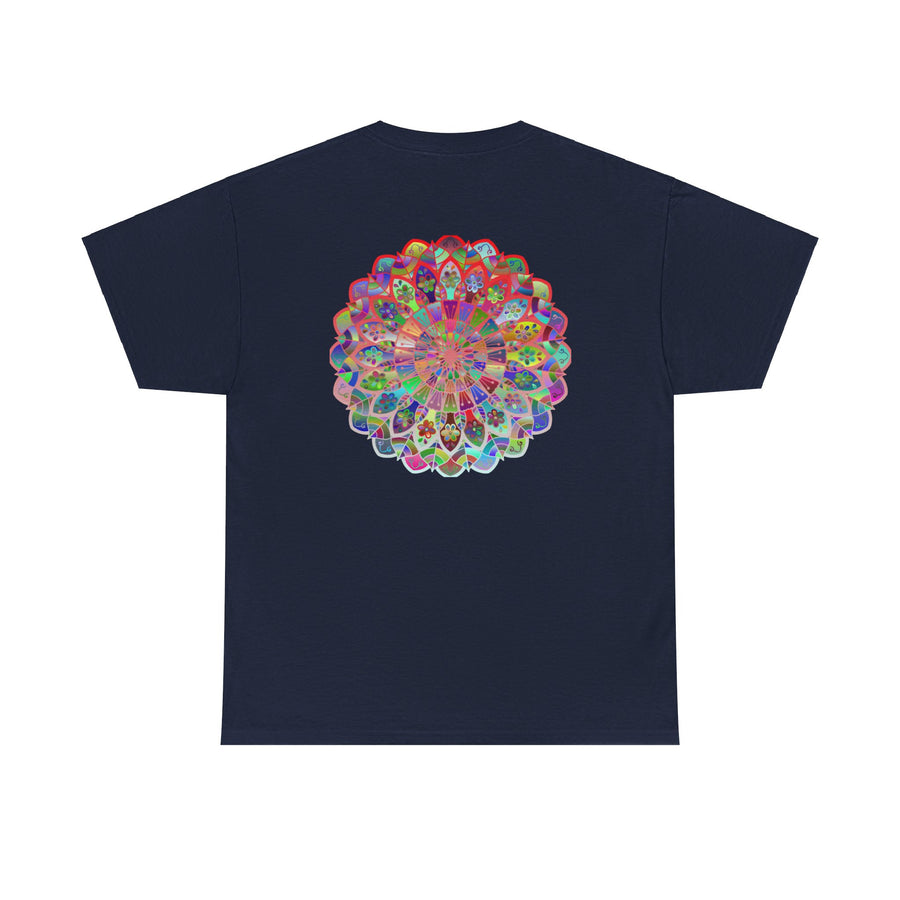 Colorful and intricate mandala design printed on a comfortable unisex heavy cotton t-shirt, perfect for yoga and mindfulness practices